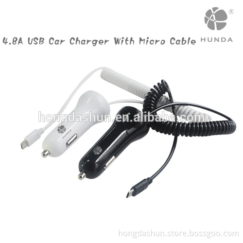 black and white color cell phone 2 in 1 12V car charger adapter with micro cable